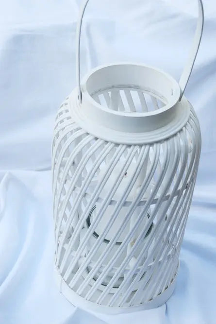 White Cane Hurricane Lamp Candle Holder My Store