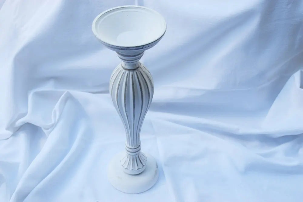 Distressed White Carved Pillar Candle Holder Tall My Store