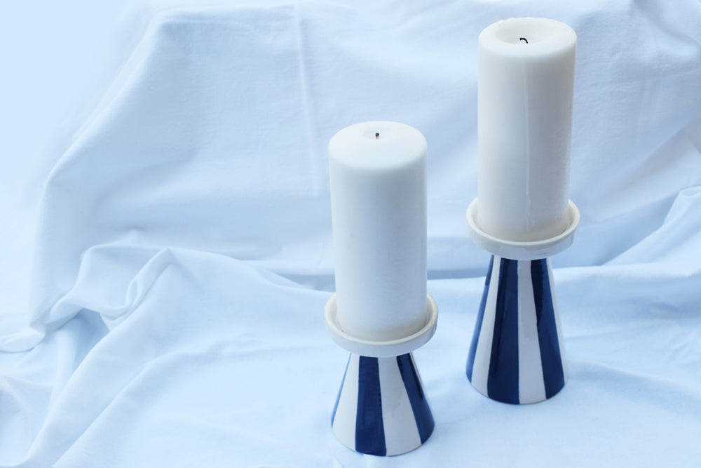 Hand Painted Navy & White Ceramic Candle Holders My Store