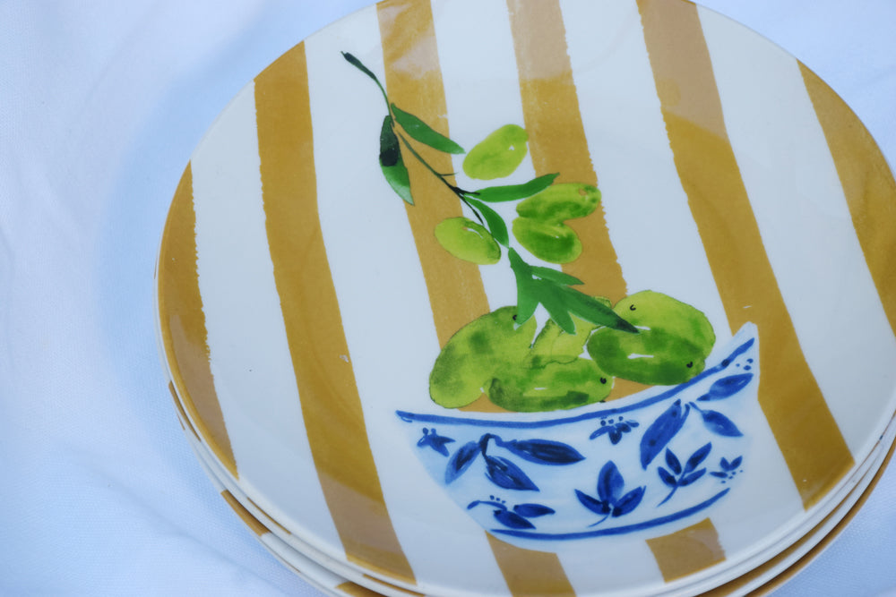 Striped Caramel Side Plates with Chinoiseries and Lime Citrus My Store