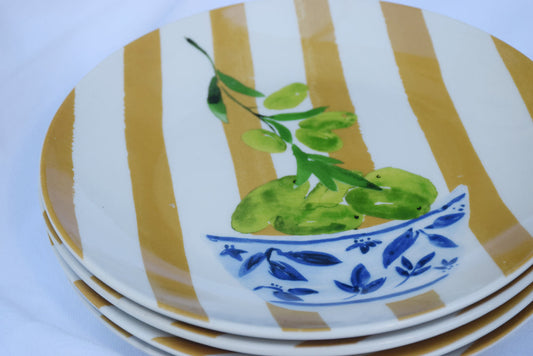 Striped Caramel Side Plates with Chinoiseries and Lime Citrus My Store