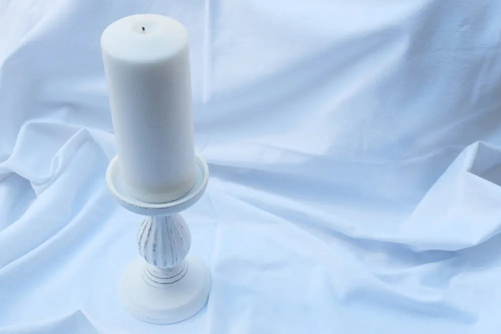White Carved Timber Candle Holder Short My Store