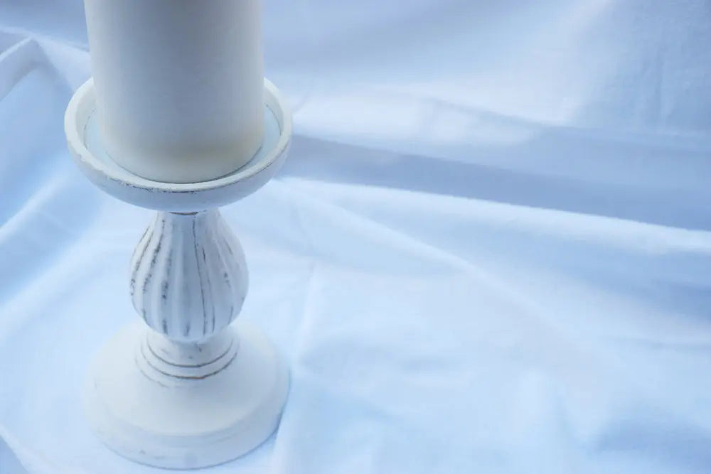 White Carved Timber Candle Holder Short My Store