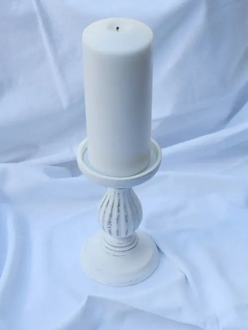 White Carved Timber Candle Holder Short My Store