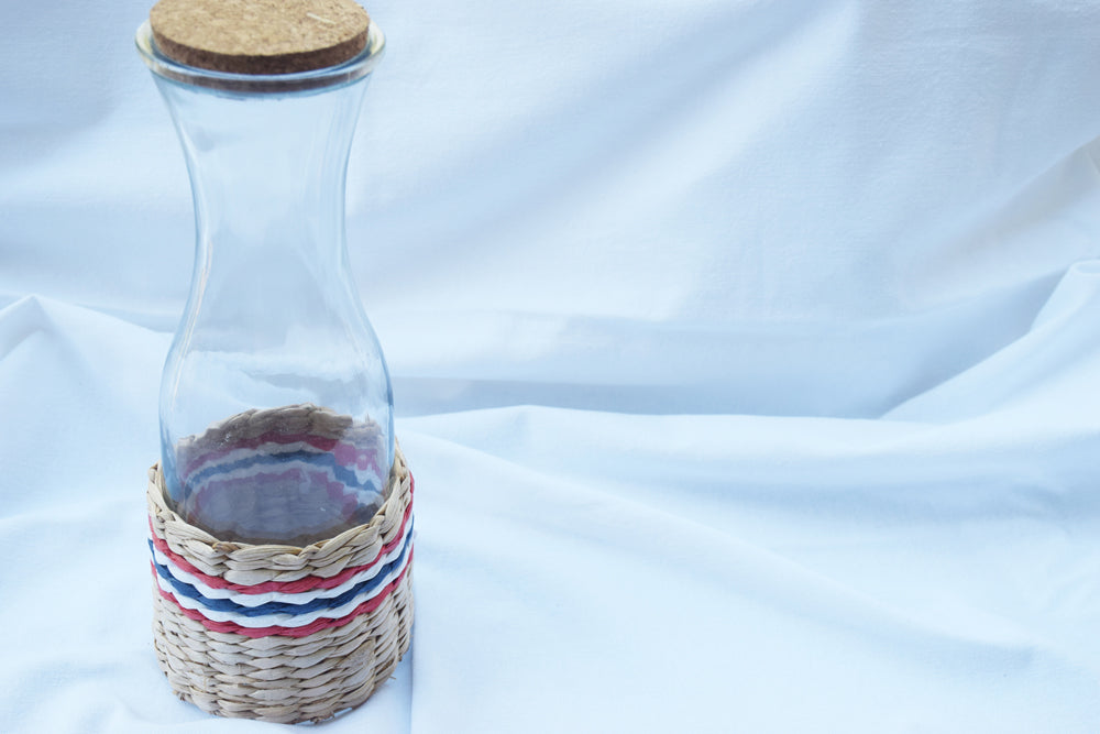Glass and Cork Water Carafe With Nautical Stripe My Store