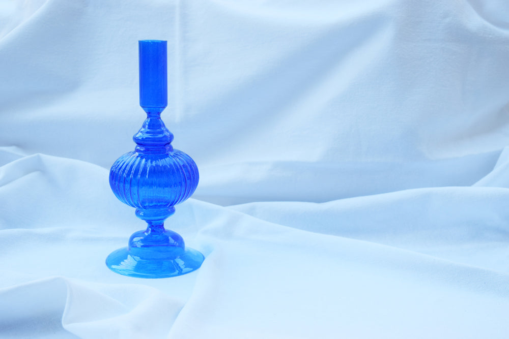 Blue Glass Candleholder/Bud Vase My Store
