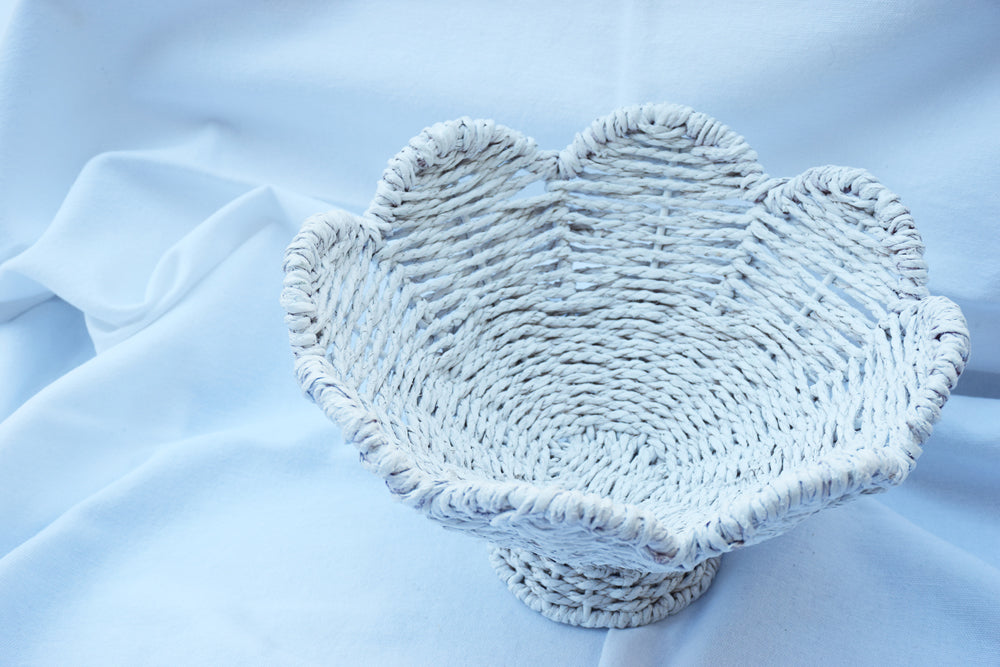 White Cane Scalloped Basket My Store