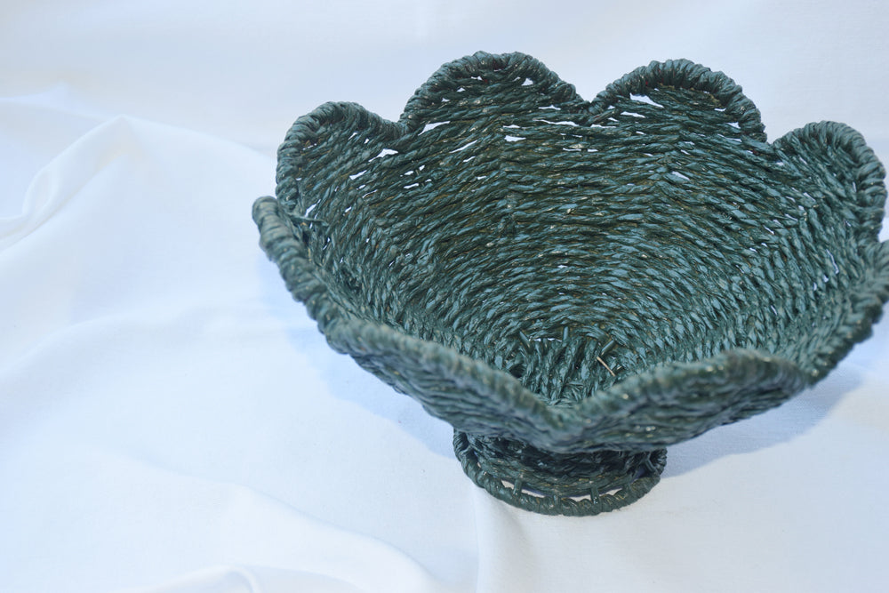 Forest Green Cane Scalloped Basket My Store