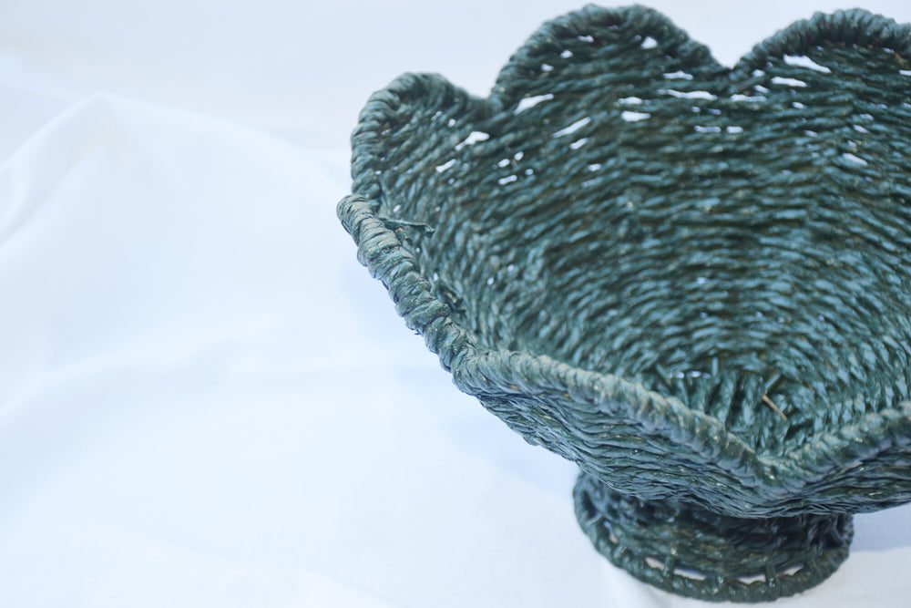 Forest Green Cane Scalloped Basket My Store