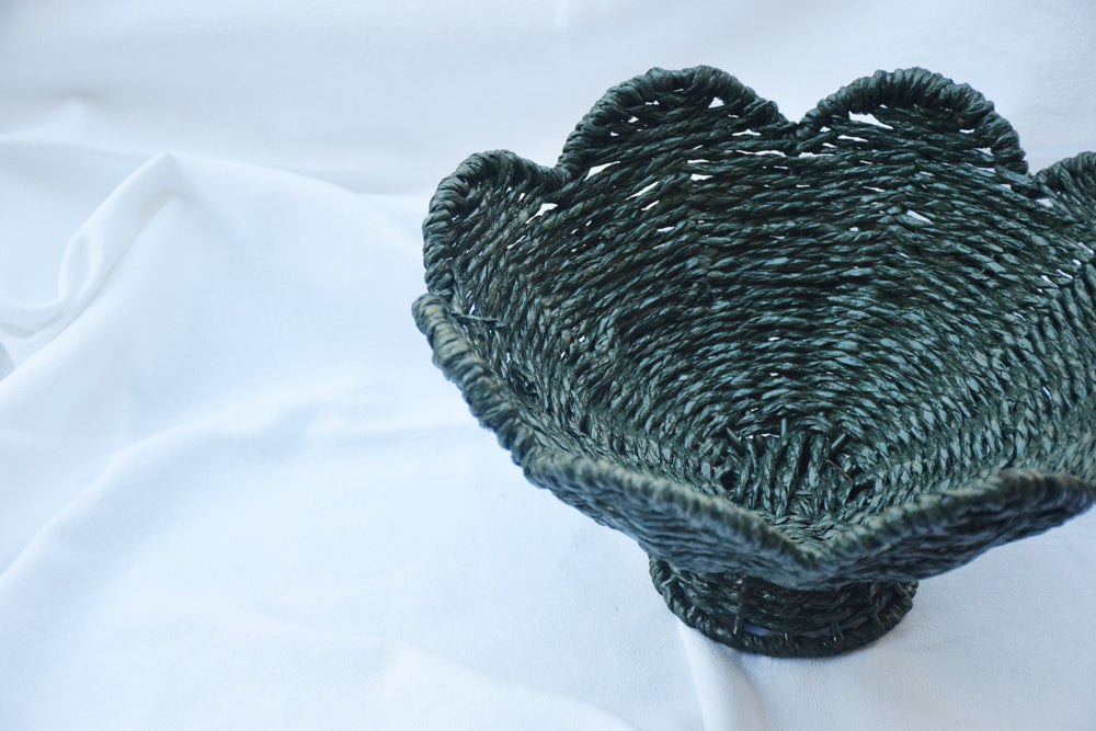Forest Green Cane Scalloped Basket My Store