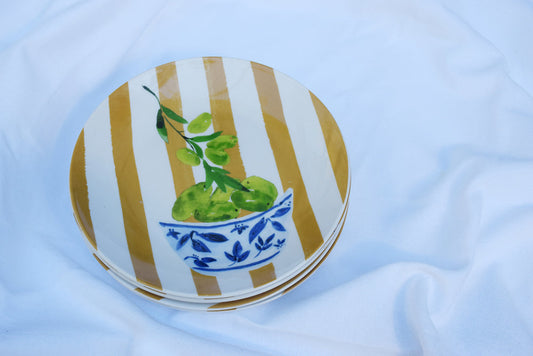 Striped Caramel Side Plates with Chinoiseries and Lime Citrus My Store