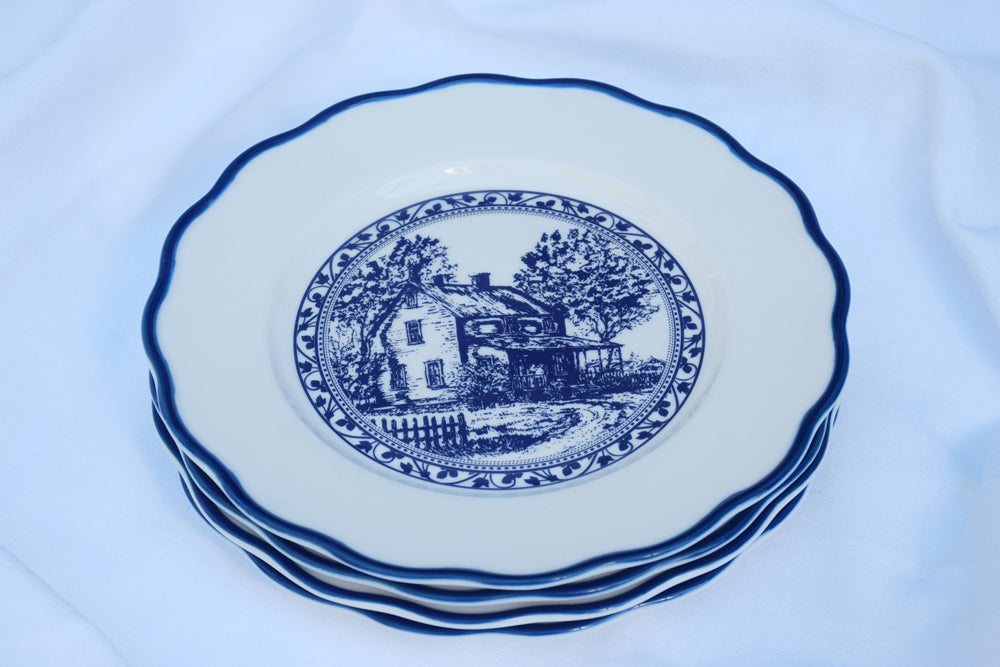 Chinoiserie Sketched Blue and White Plates My Store