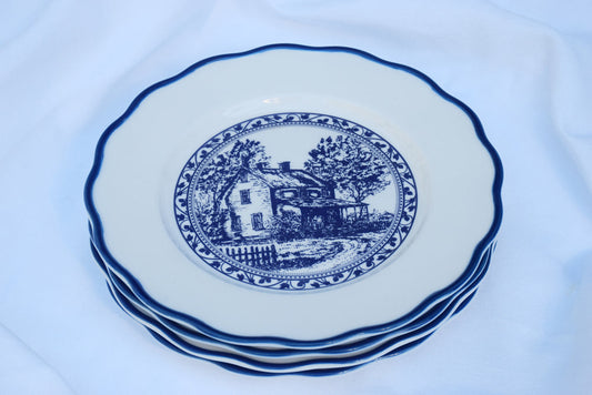 Chinoiserie Sketched Blue and White Plates My Store