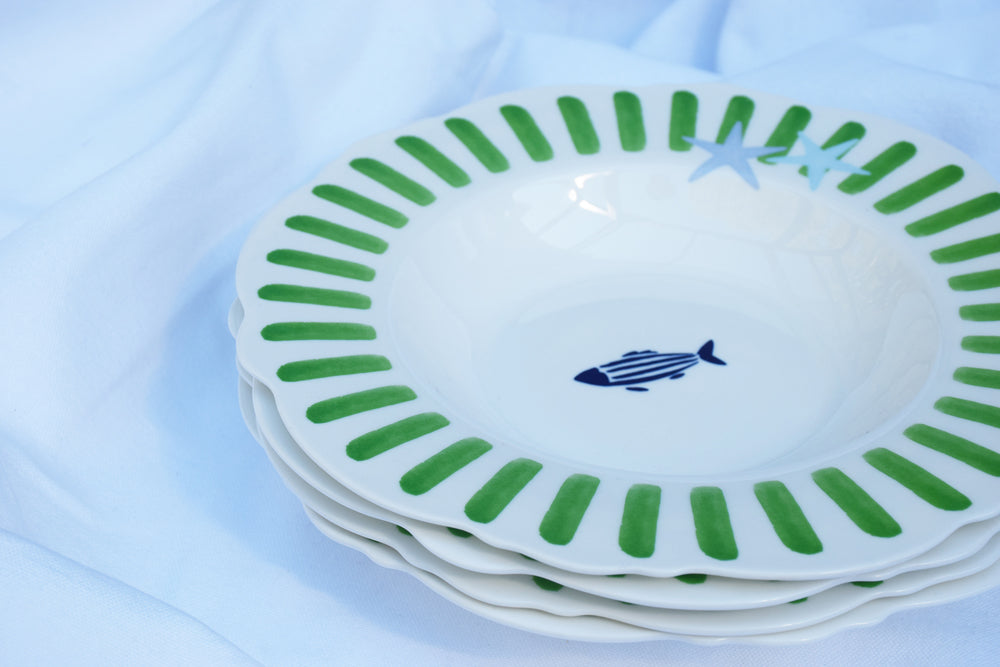 Coastal Fish and Starfish Striped Side Plates My Store