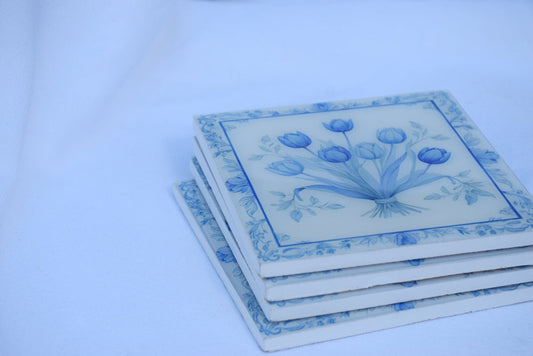 Blue and White Tulip Coasters My Store