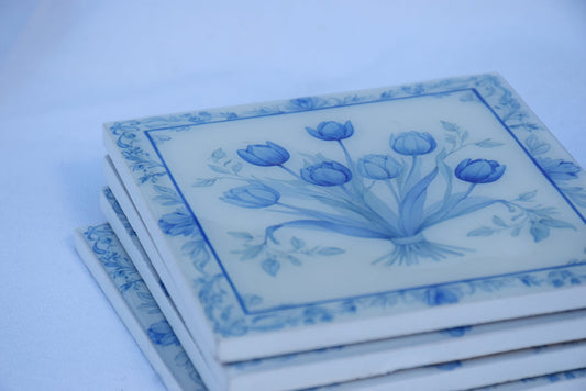 Blue and White Tulip Coasters My Store