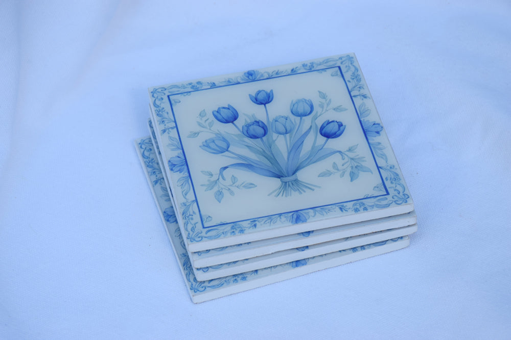 Blue and White Tulip Coasters My Store