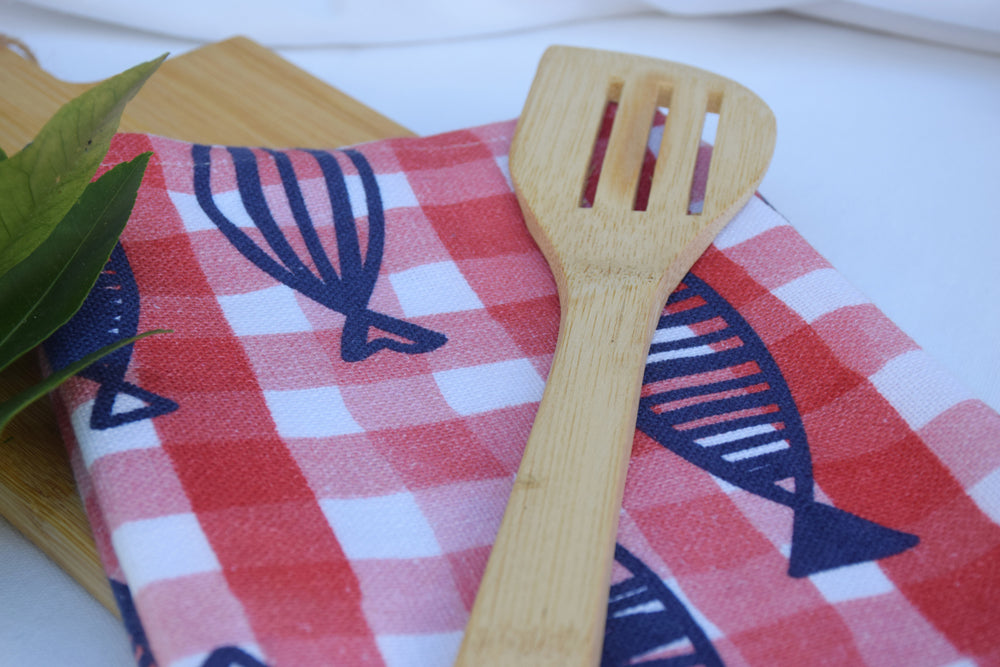 Blue Fish Gingham Kitchen Gift Set My Store